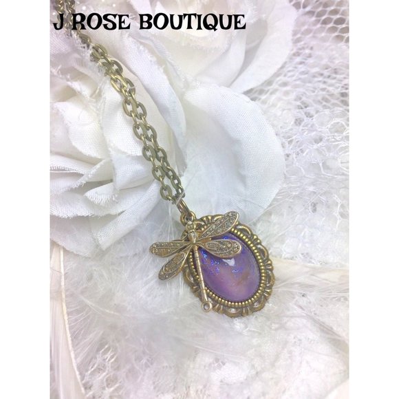 Tanzanite Dragonfly Necklace Bronze Opal Victorian - Picture 2 of 4